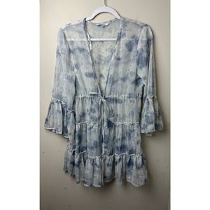 Blue Island Women's Swim Cover Up Metallic Tiered Ruffle Tie Small